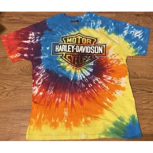 Rare Vintage 1989 Harley Davidson Motorcycles Tie Dye Anchorage AK Large